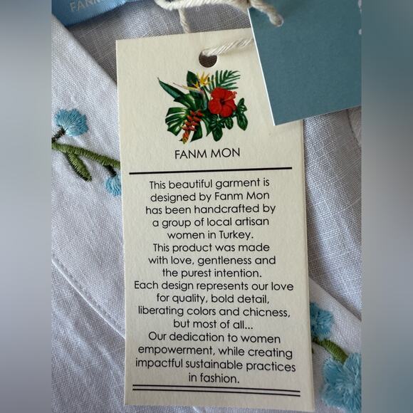 NWT Fanm Mon x Andie Kepez Kaftan Embroidered Dress White 100% Linen
Size Small - Picture 10 of 13
